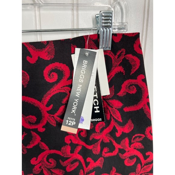 Briggs New York Dark Red Black Print Maxi Skirt Slit in the Back Size 12 Petite - Picture 8 of 13